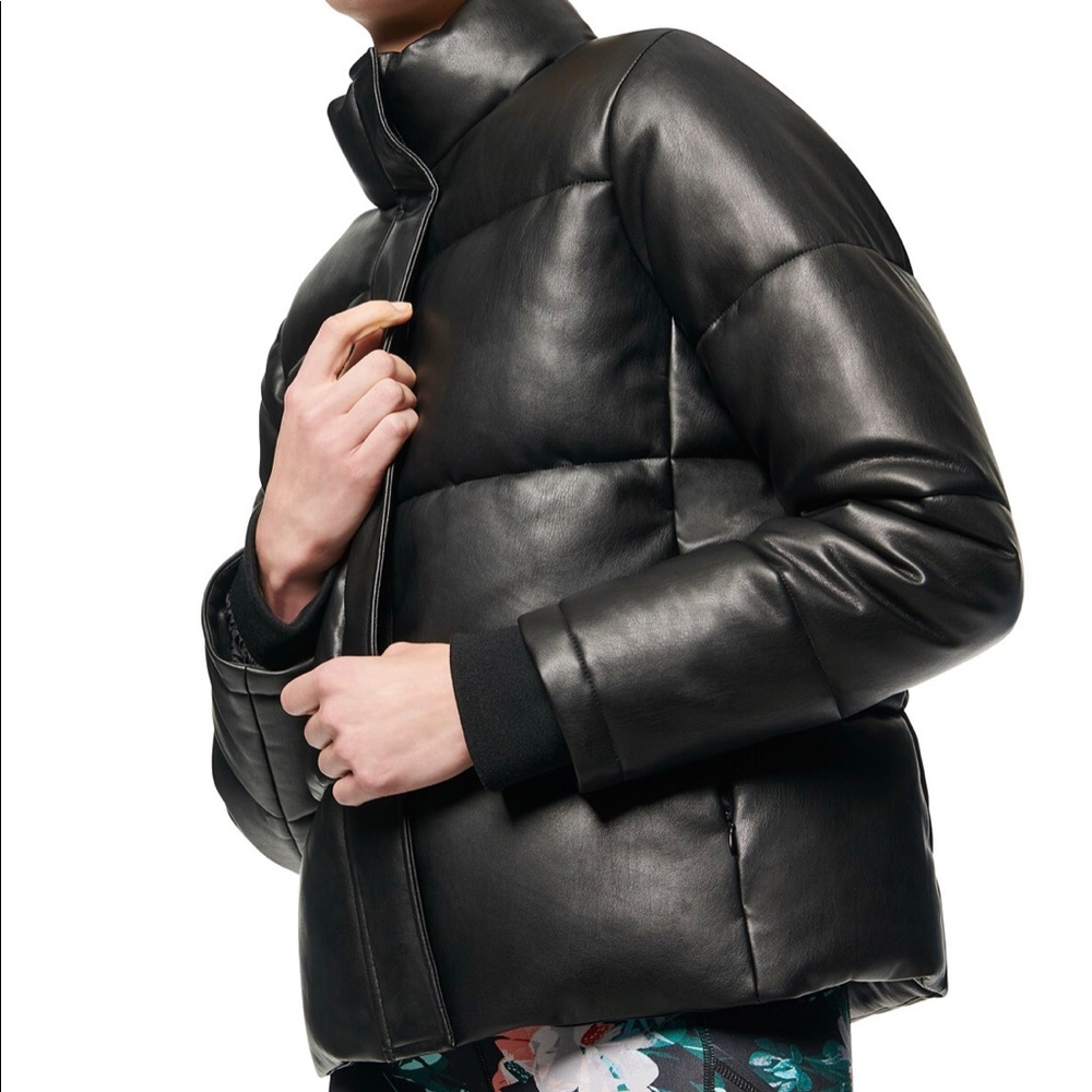 MarcNewYork Women Black FauxLeather Puffer Jacket